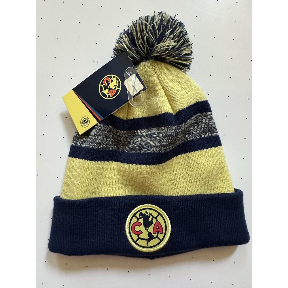 Club America Beanie Soccer Official One Size Unisex Knit PomPom Yellow NEW